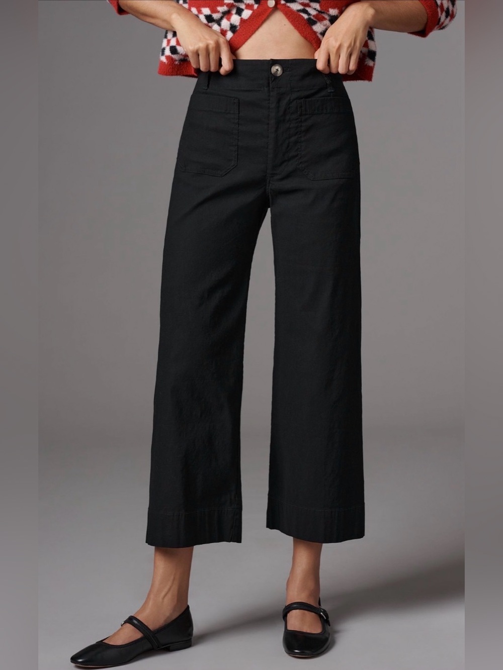 MAEVE • NWT the Colette high rise wide leg crop pants black magic fabric size 26
